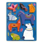 Wooden 3D Animal Peg Puzzles with Linear Designs