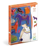 Wooden 3D Animal Peg Puzzles with Linear Designs 01065