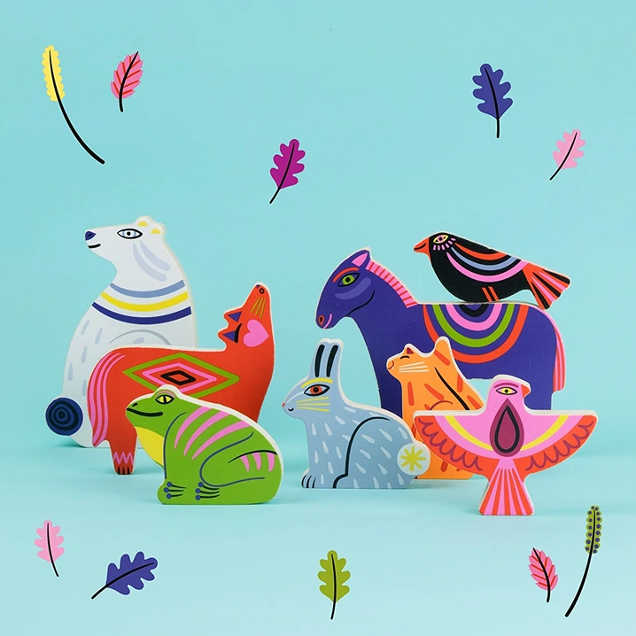 Wooden 3D Animal Peg Puzzles with Linear Designs 01065 - Image 3