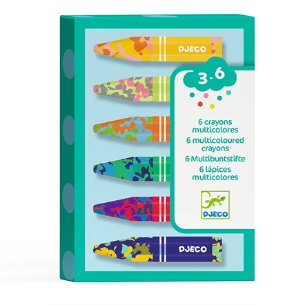 6 colorful wax crayons