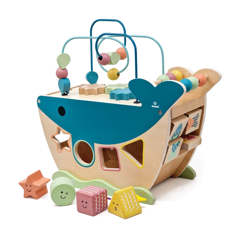 Wooden activity toy with pre-writing exercises 'Whale'