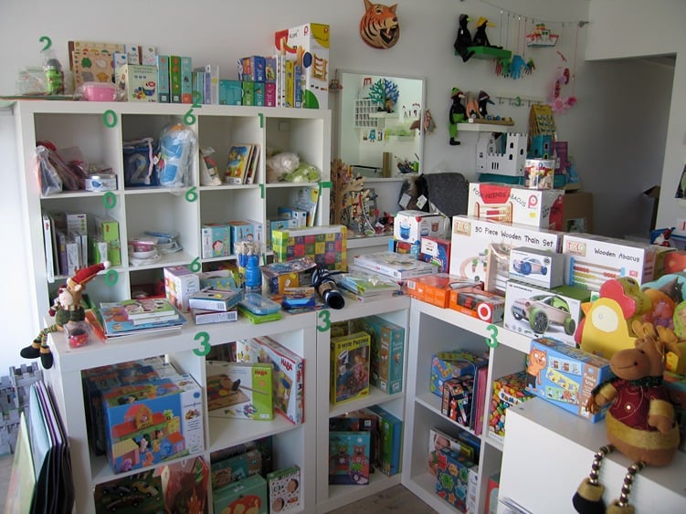 full shelves with great toys at the early shop