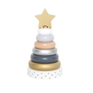 Wooden pyramid with silver rings