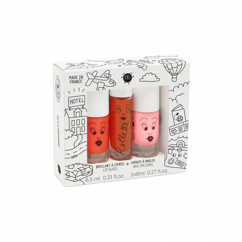 Kids' set of 2 Dori-Flamingo nail polishes + 1 Peach lip gloss MA-301 - Image 3