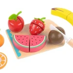 Wooden fruits with cutting board